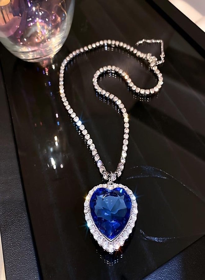 Mingkeda Titanic Heart the Ocean Simulated Blue Sapphire Silver Necklace Pendants Jewelry Titanic Jewelry Gifts for Woman (Blue) - Image 5